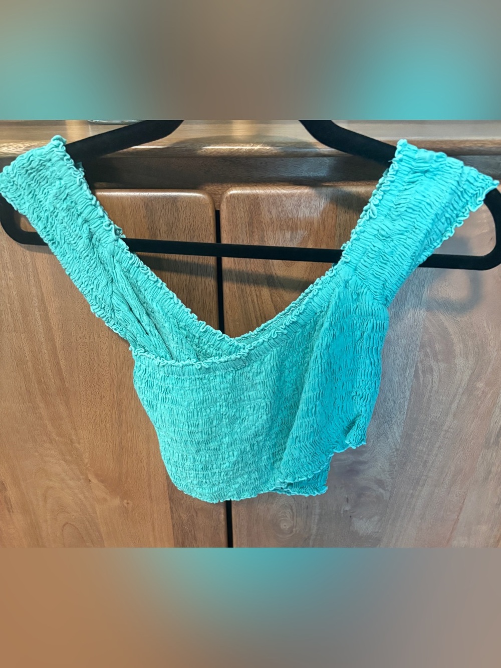 Poupette St Barth Aqua Smocked Crop Top XS Off Shoulder Stretch Viscose - Picture 4 of 8